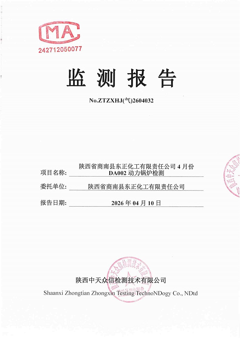 东正化工2026年4月份DA002动力锅炉检测(图1)