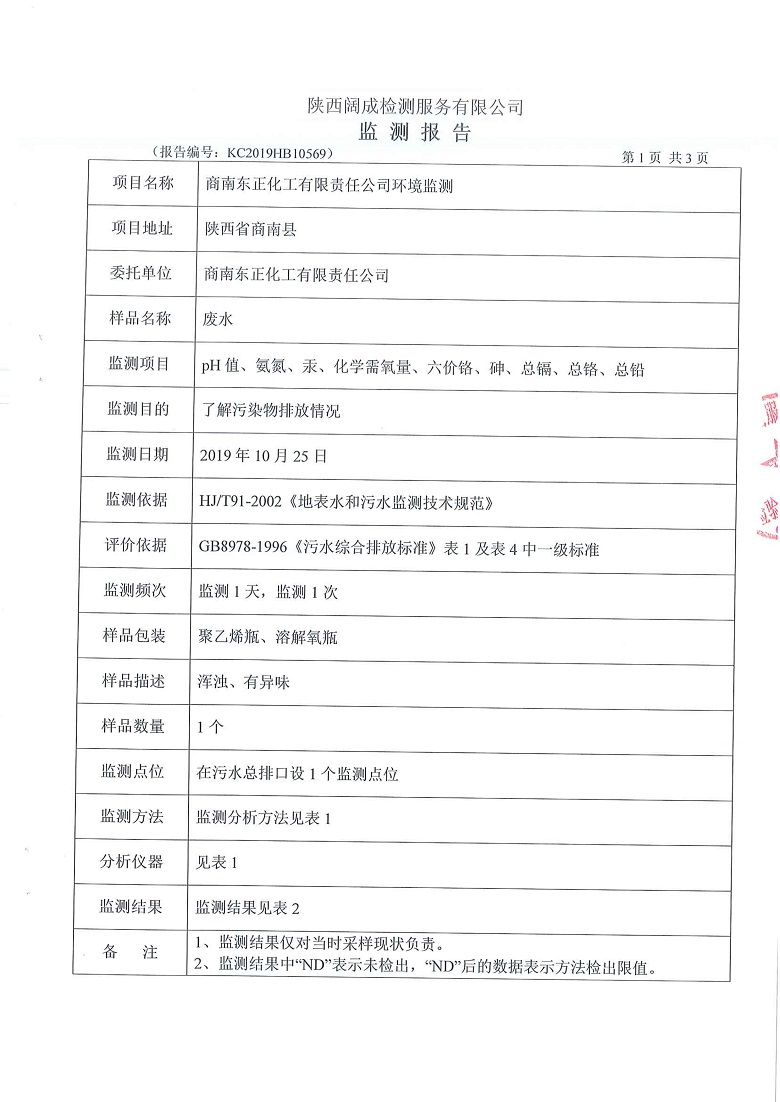 东正化工2019年10月环境监测报告(图2)