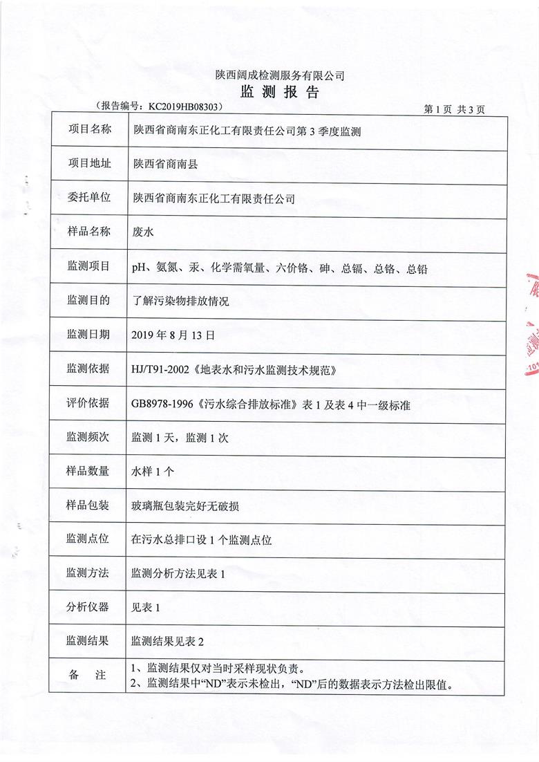东正化工2019年第三季度监测报告(图2)