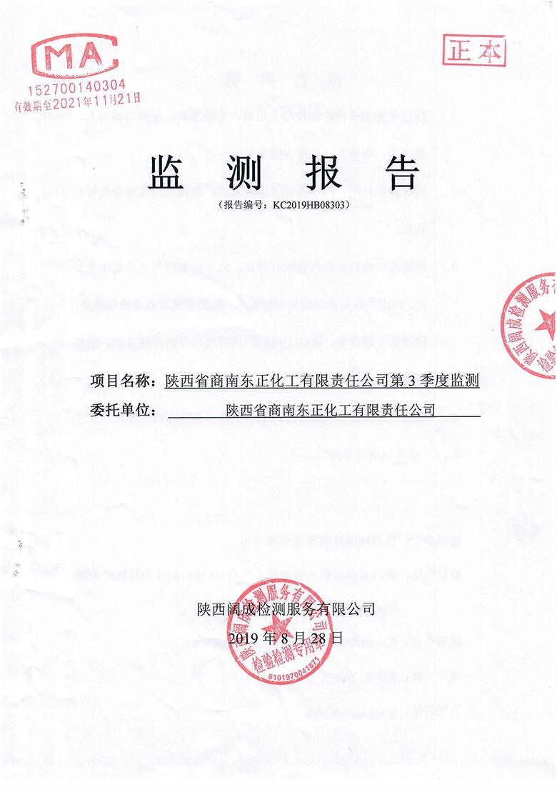 东正化工2019年第三季度监测报告(图1)
