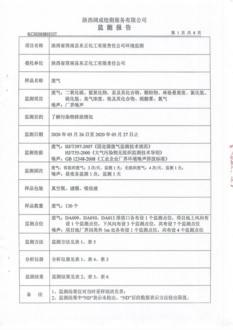 东正化工2020年5月环境监测报告(图2)