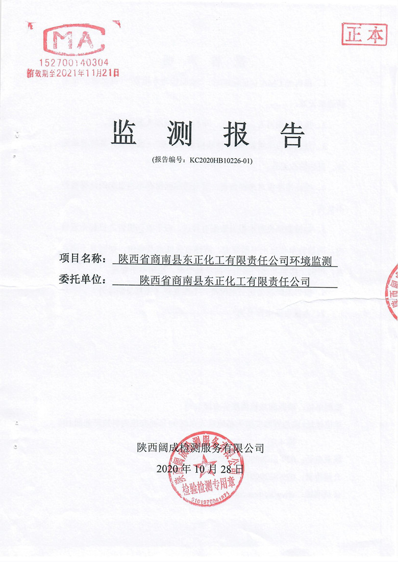 东正化工2020年10月环境监测报告(图1)