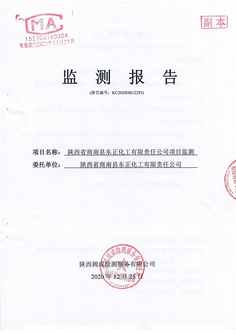 东正化工2020年12月项目监测报告(图1)