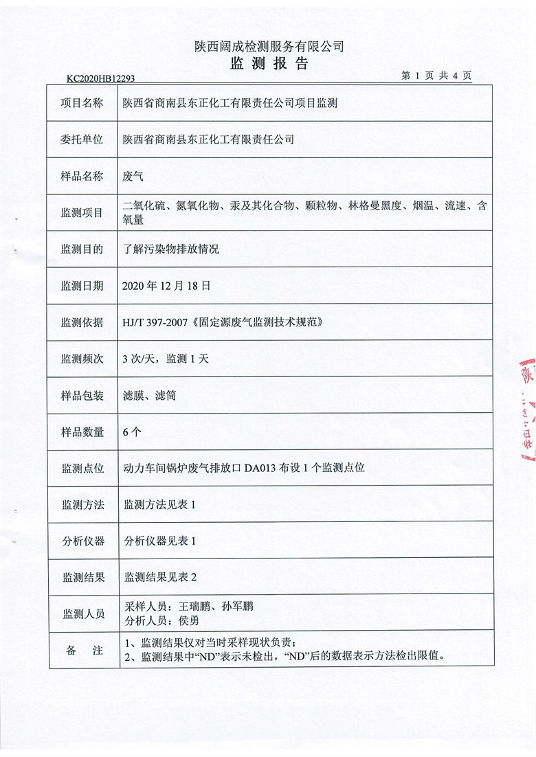 东正化工2020年12月项目监测报告(图3)