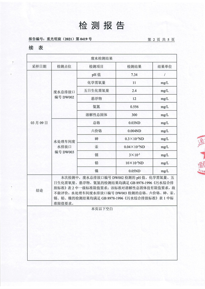 东正化工2021年第一季度废水检测报告(图4)