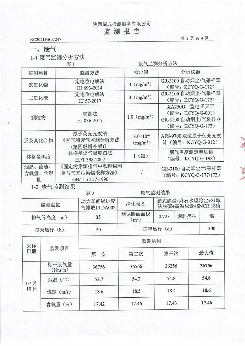 东正化工2021年7月自行监测报告(图4)