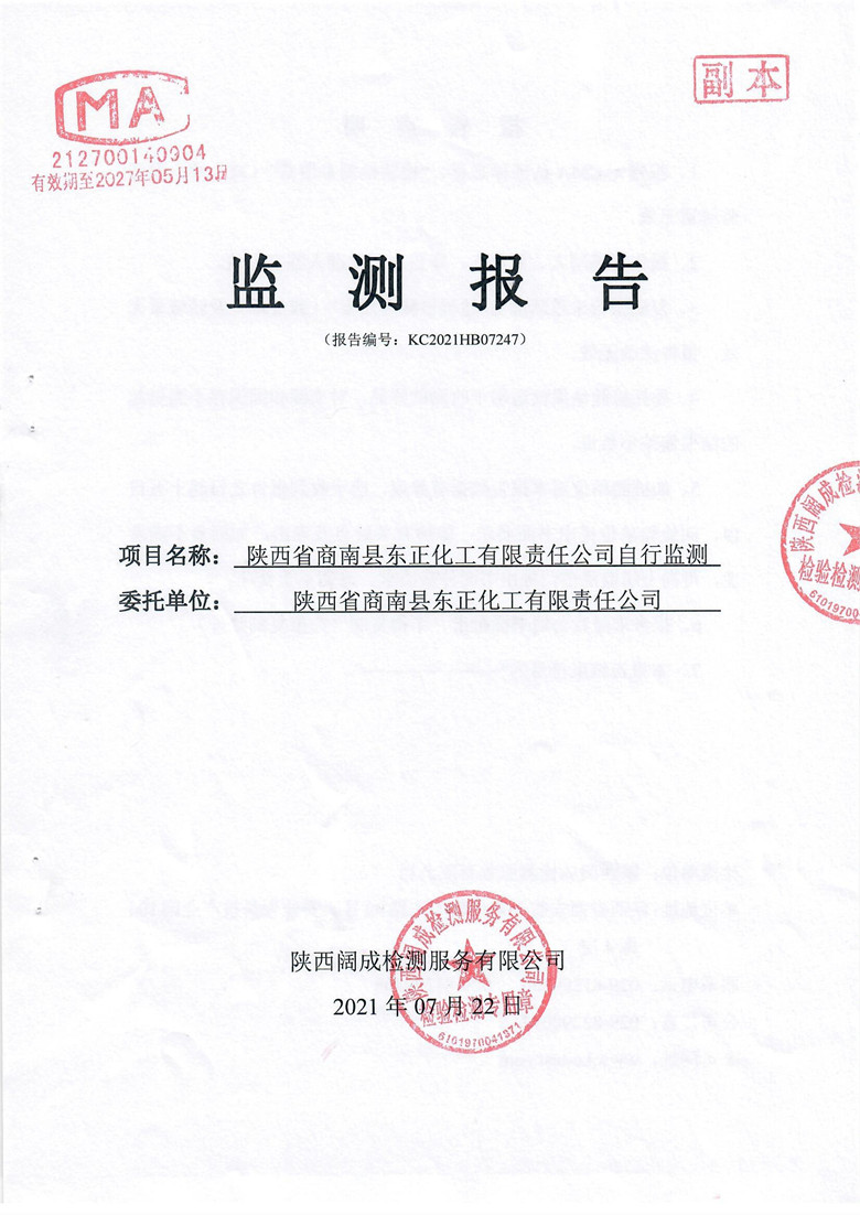 东正化工2021年7月自行监测报告(图1)
