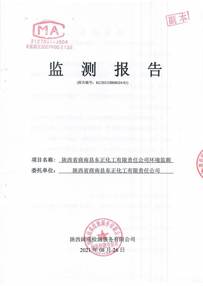 东正化工2021年8月环境监测报告(图1)