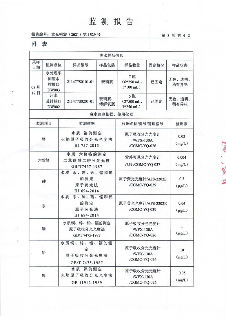 东正化工2021年第三季度废水排放监测(图5)