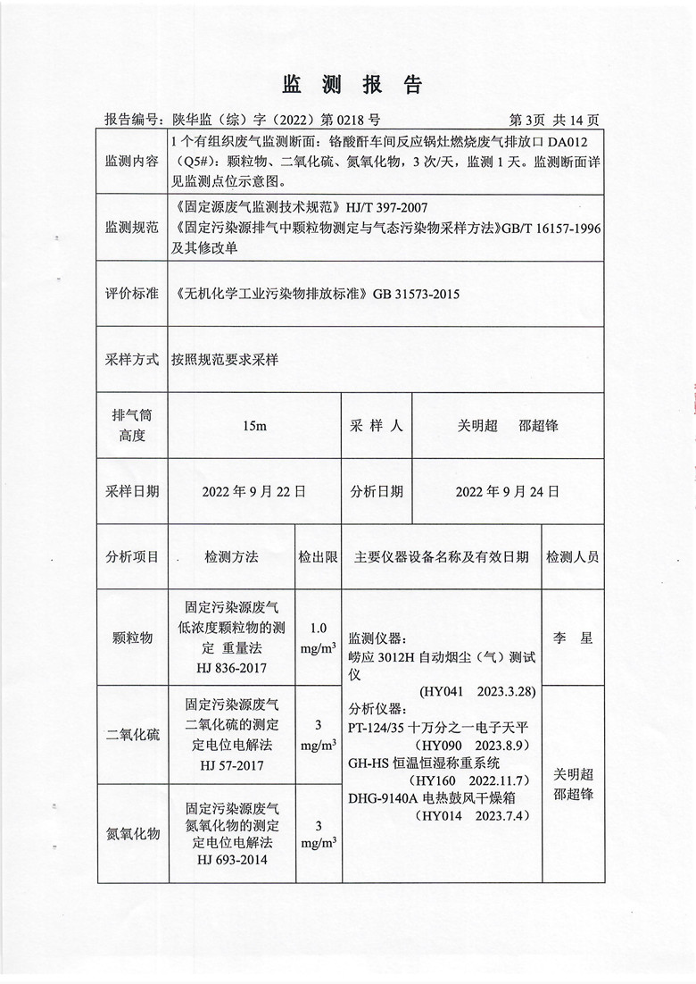 东正化工2022年第三季度污染物排放监测(图4)