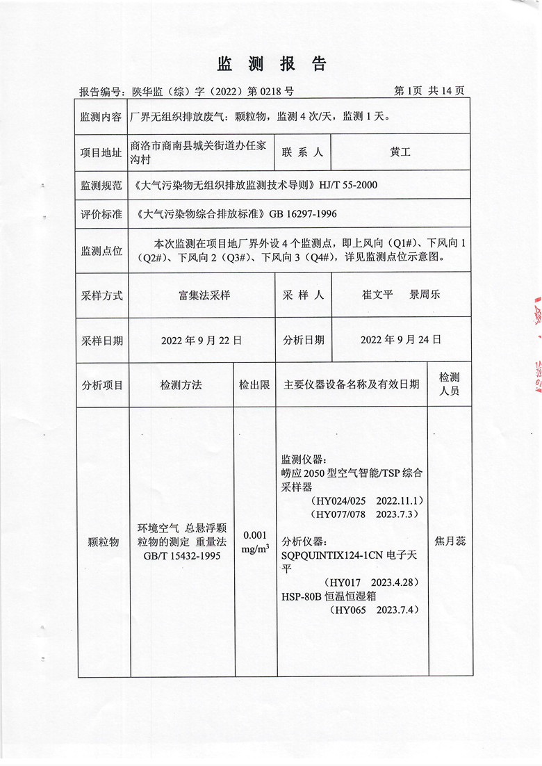 东正化工2022年第三季度污染物排放监测(图2)