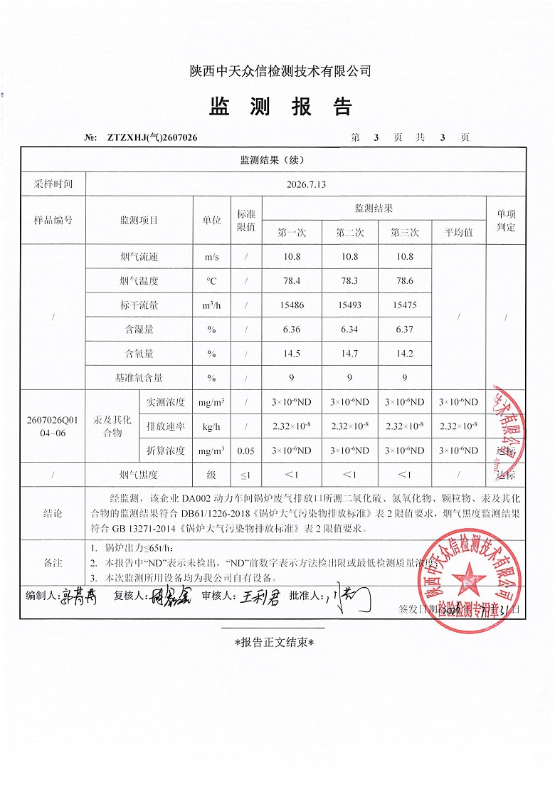 东正化工2026年7月份DA002动力锅炉监测报告(图5)