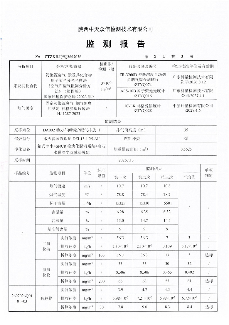 东正化工2026年7月份DA002动力锅炉监测报告(图4)