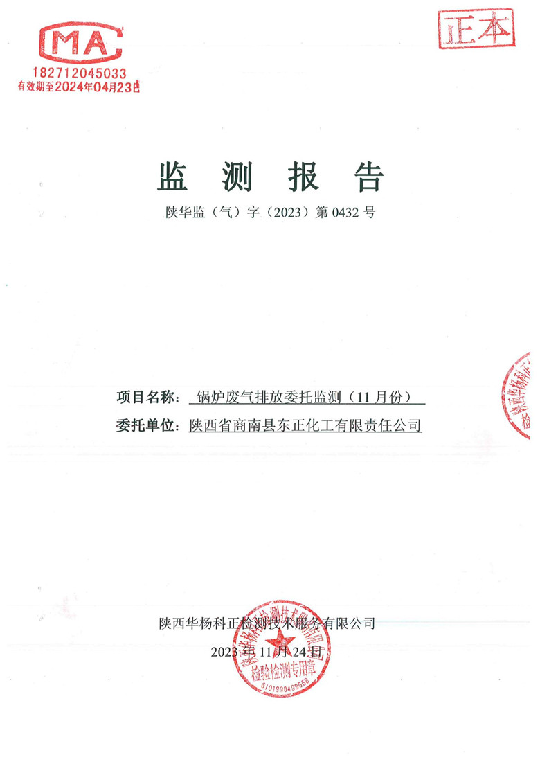 东正化工2023年11月份锅炉废气排放监测报告(图1)