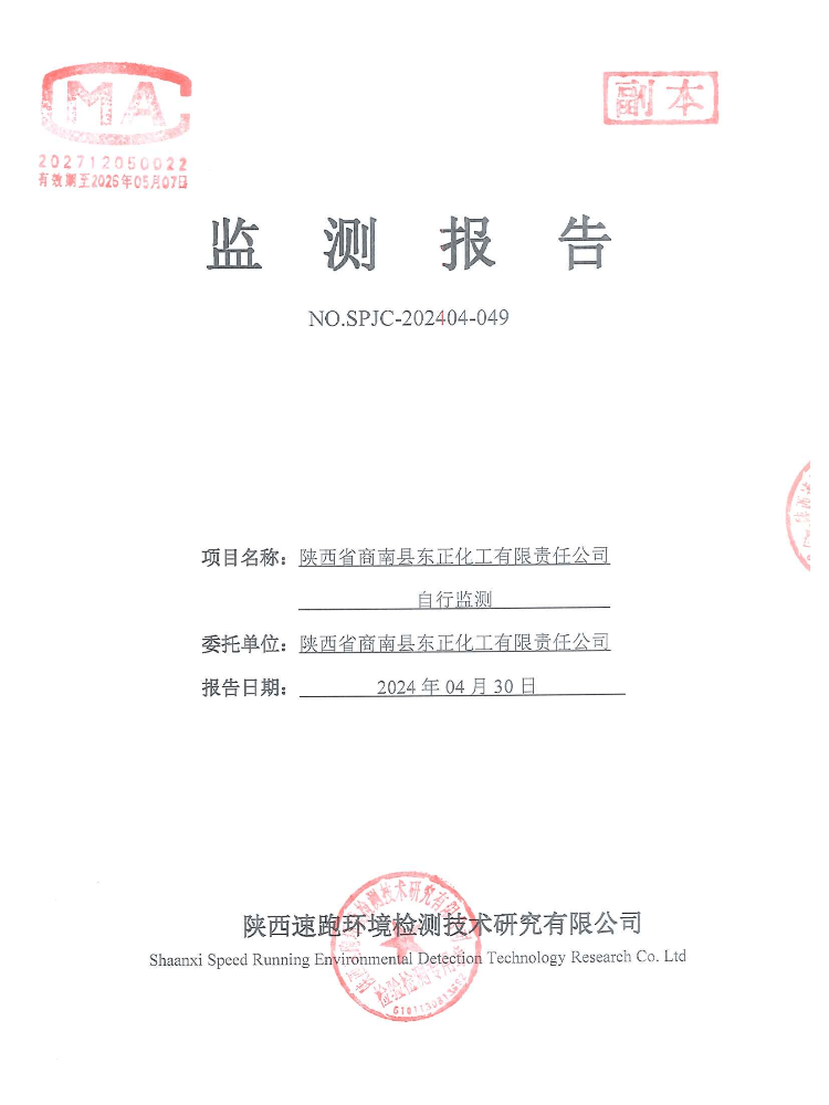 东正化工2024年4月份自行监测报告(图1)