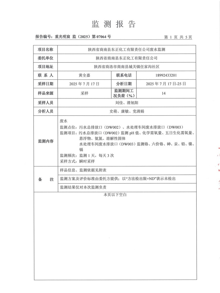 东正化工2025年7月废水监测报告(图3)