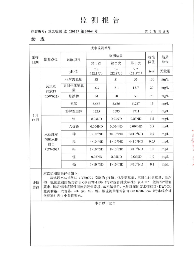 东正化工2025年7月废水监测报告(图4)